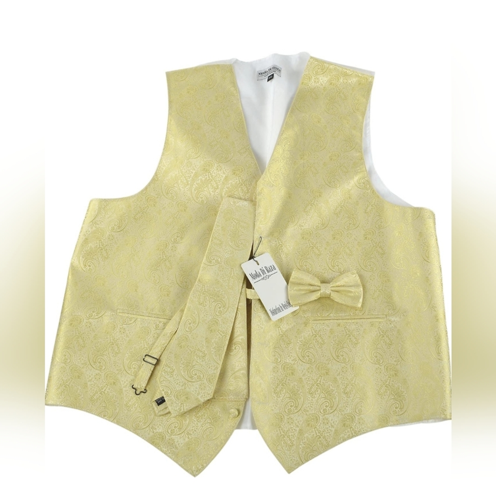 🤑4pc Beige Men's Tuxedo Paisley Dress Suit Vest by Moda Di Raza